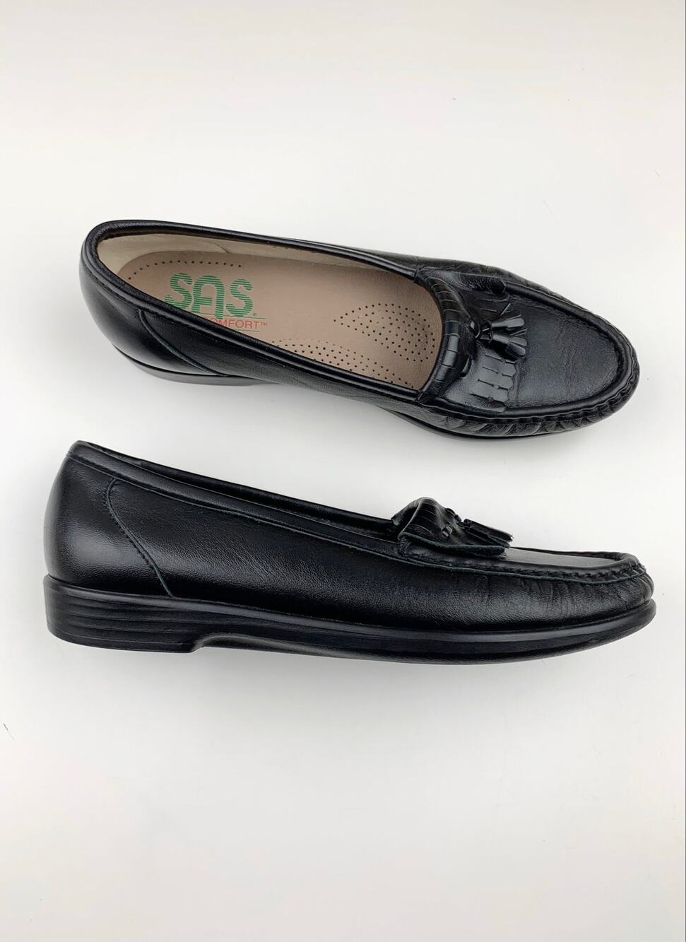 SAS Tripad Comfort Loafers Slip On Black Leather Fringe Shoes Women's 7.5 Narrow